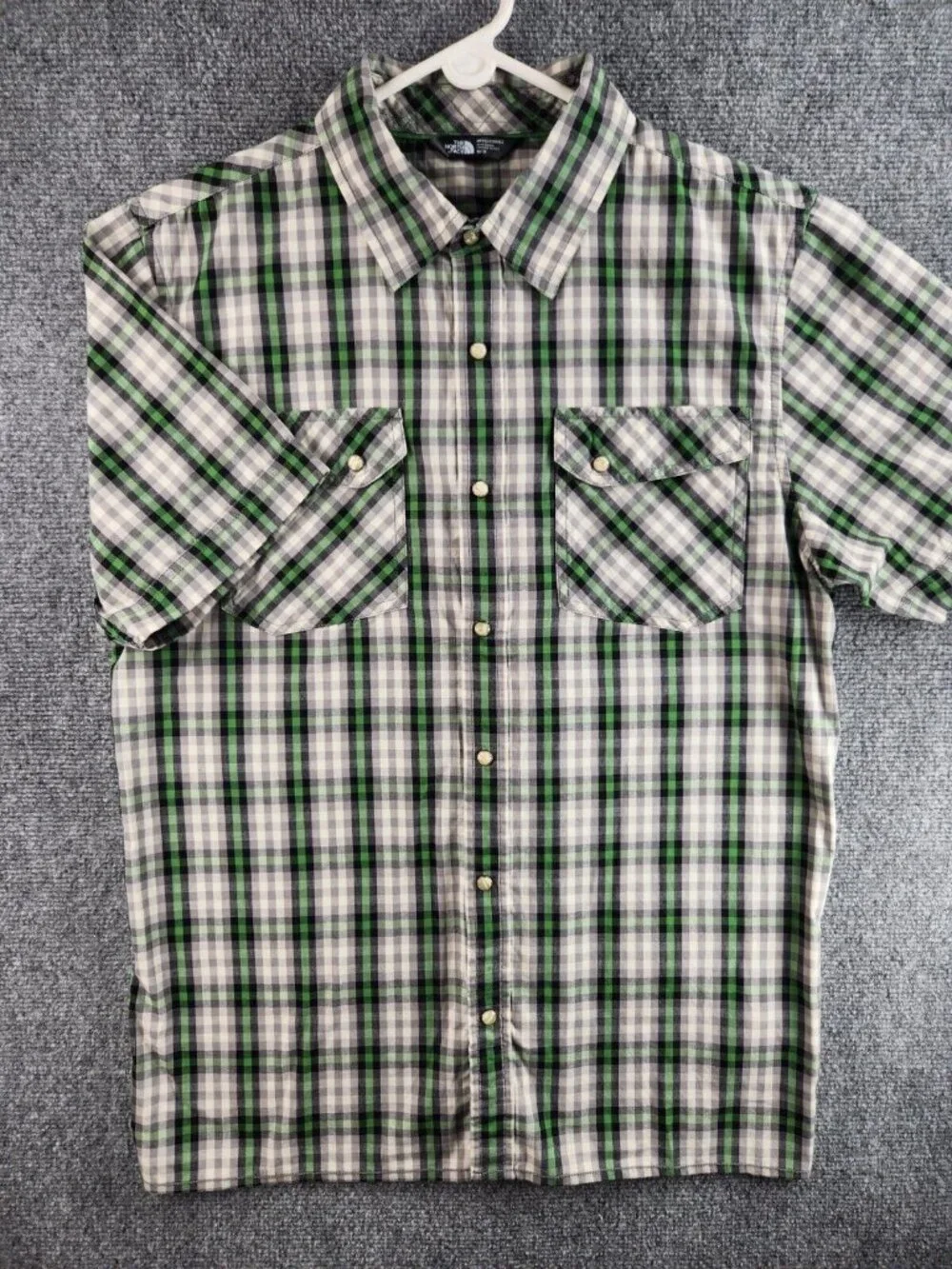 The North Face Western Shirt Men Green Plaid Pearl Snap Hiking Outdoors Medium